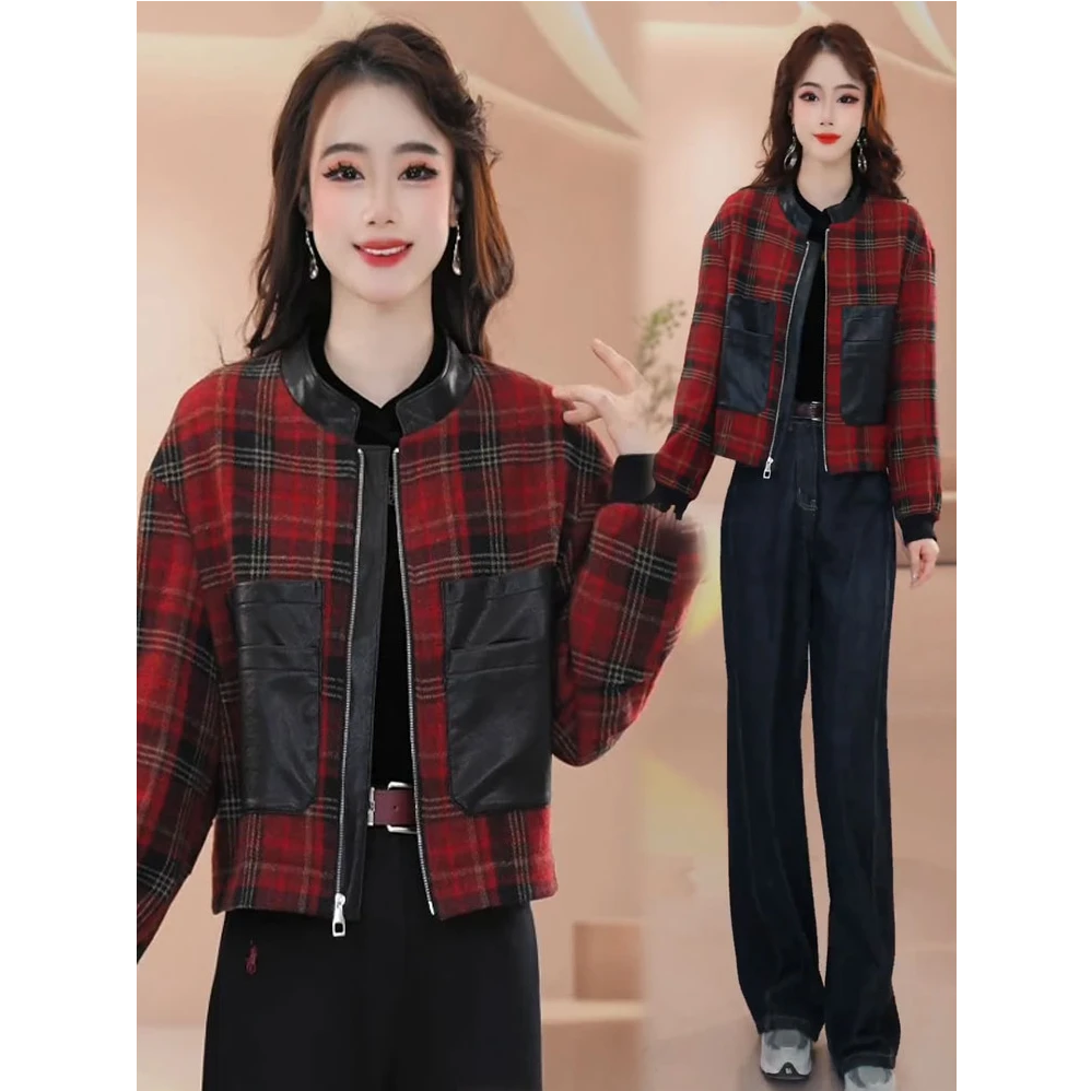 短外套女2025秋季新款时髦洋气宽松显瘦立领PU皮拼接百搭夹克上衣