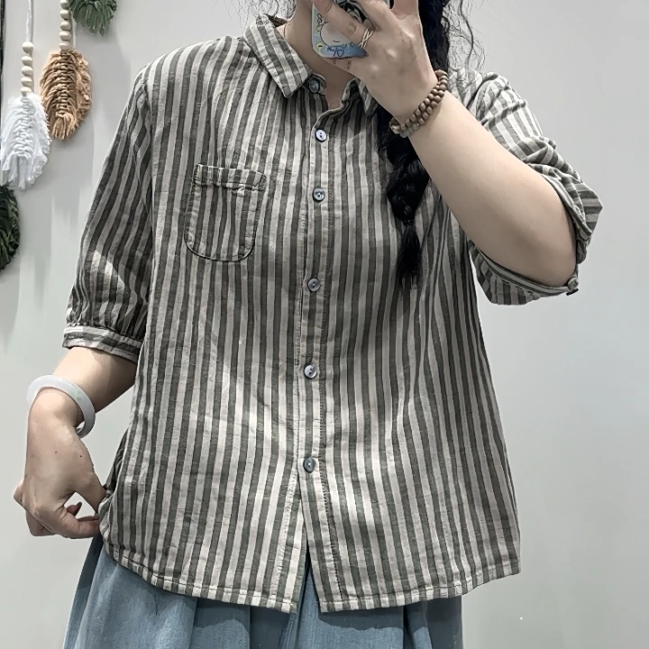 14314新款夏季百搭休闲时尚显瘦条纹小衫