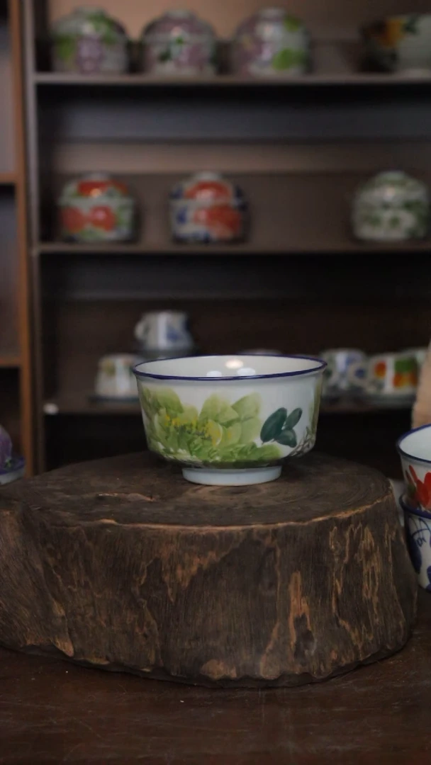 【闪购商品】椿野5寸竹节碗（绿牡丹）C246