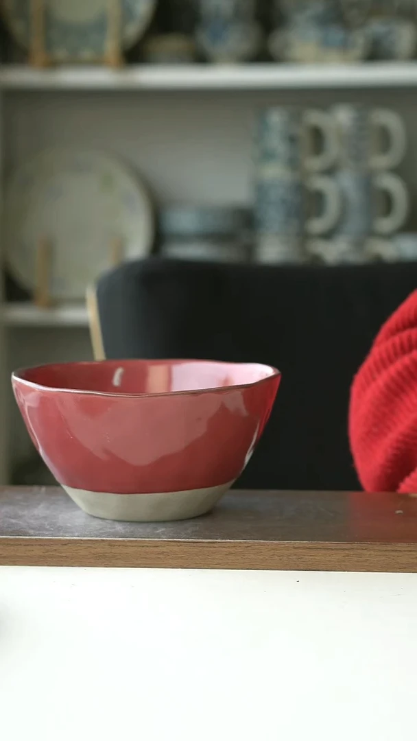 陶出德国粗陶安克拉红面汤碗15cm@7-7@微瑕