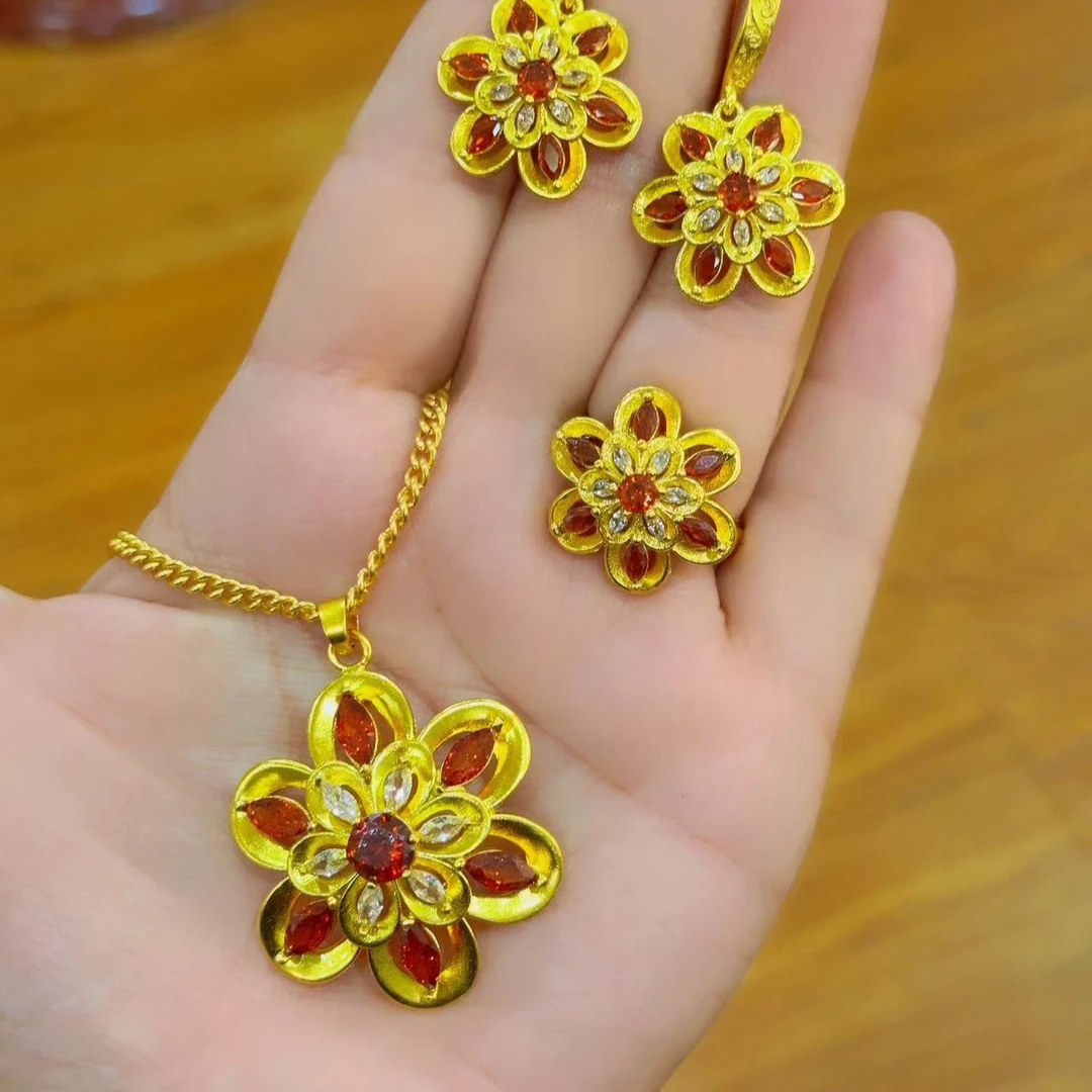 铜合金吊坠 精美铜合金三件套时尚不掉色素款手工女士中古8850