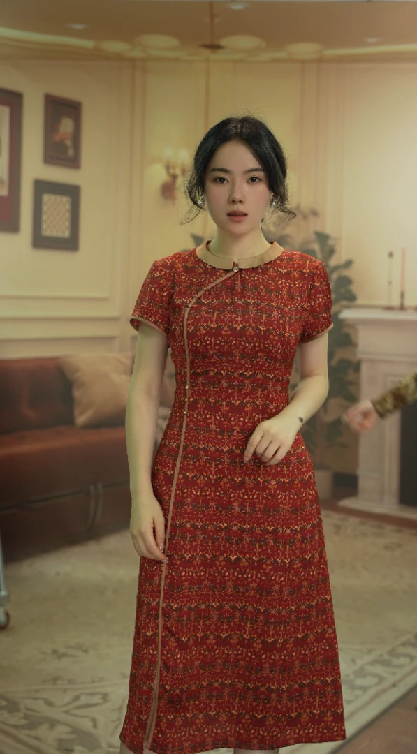 2055优雅高腰中长裙套头夏季连衣裙女装时尚礼服复古长款