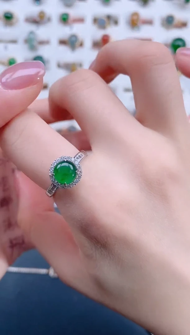 翡翠戒指银S925镶嵌天然翡翠