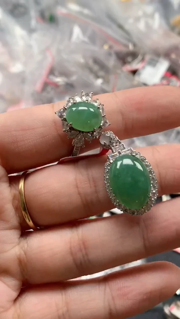 银S925镶嵌戒指翡翠天然A货缅甸翡翠