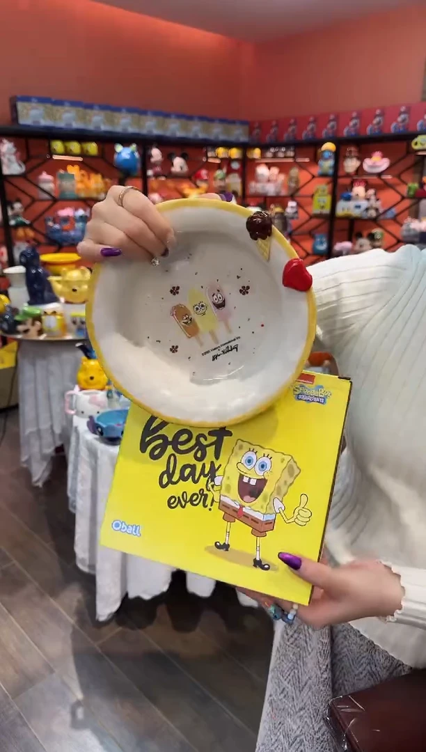 瓷片@@海绵宝宝冰激凌8寸点心盘