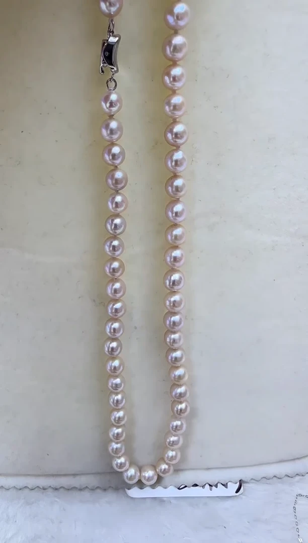 海水珍珠银S925镶嵌项链羽黄金项链6-7mm