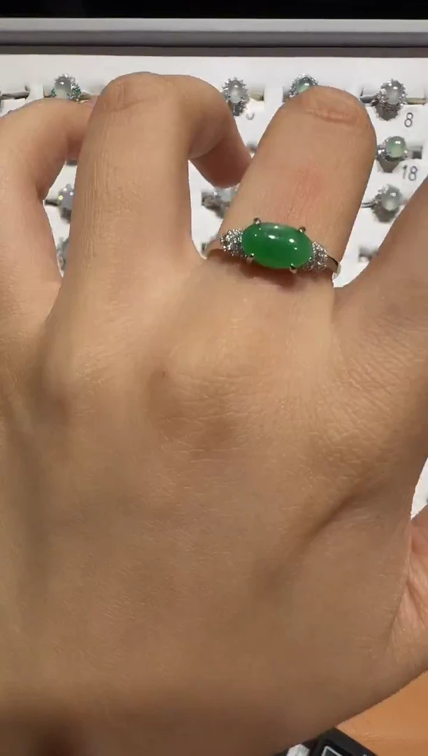 银S925镶嵌戒指翡翠925银镶翡翠戒指镶嵌220