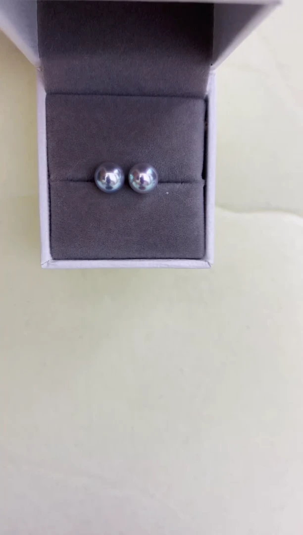 18K金镶嵌DA海水珍珠 GD145 灰珠素钉7.5-8MM