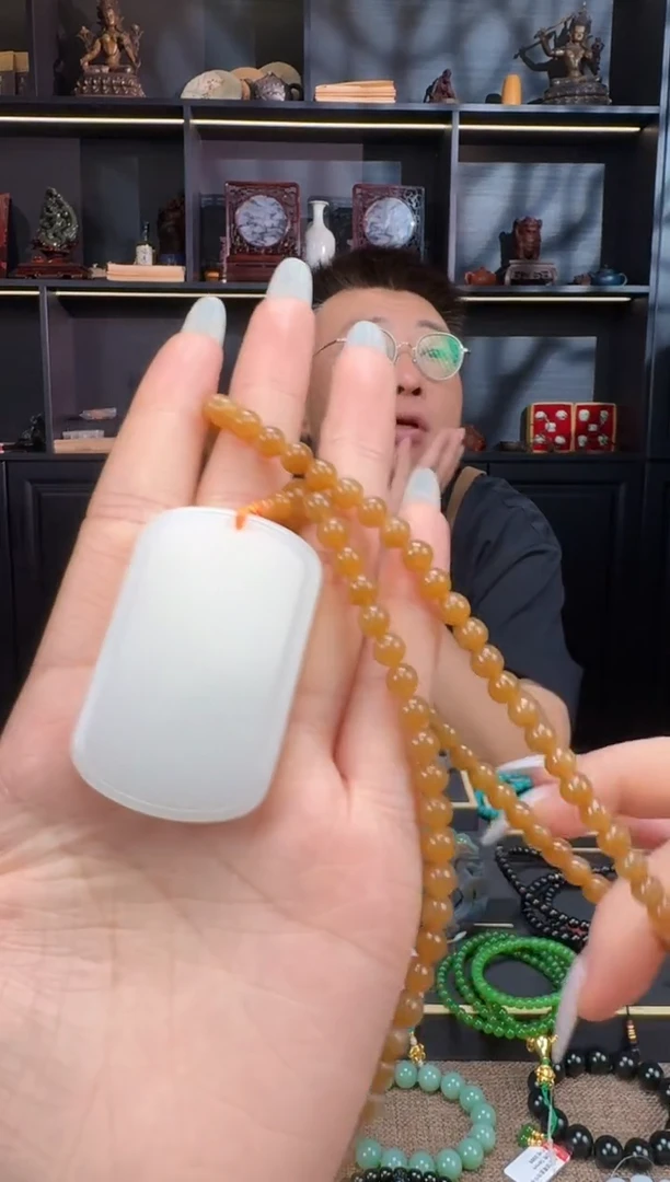 和田玉未镶嵌颈饰未*无事牌加链子