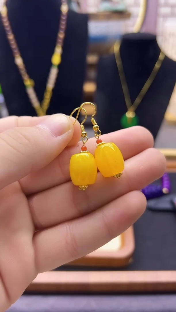 【闪购商品】蜜蜡耳饰14K金镶嵌E401