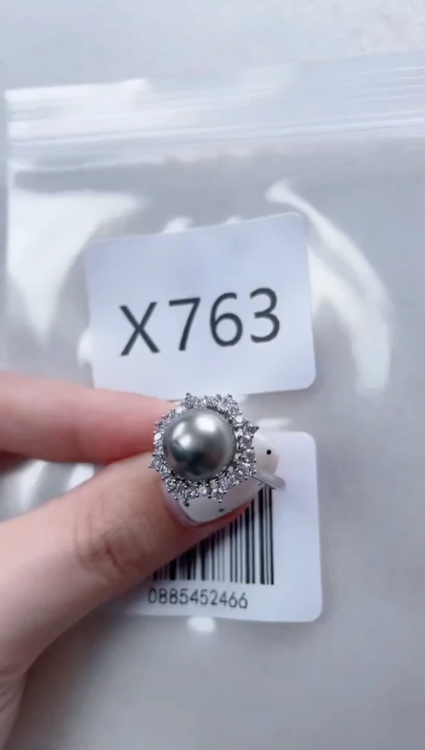 银S925镶嵌海水珍珠戒指X763