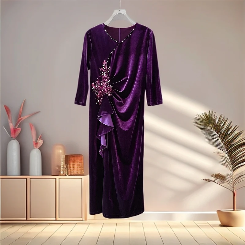 248233设计师轻奢高贵优雅气质中老年妈妈装显瘦时尚百搭连衣裙