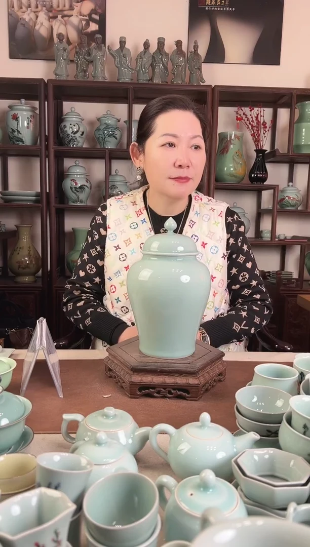 纯手工 粉青 将军罐