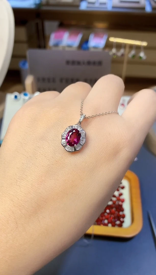 银S925镶嵌吊坠石榴石天然镁铝