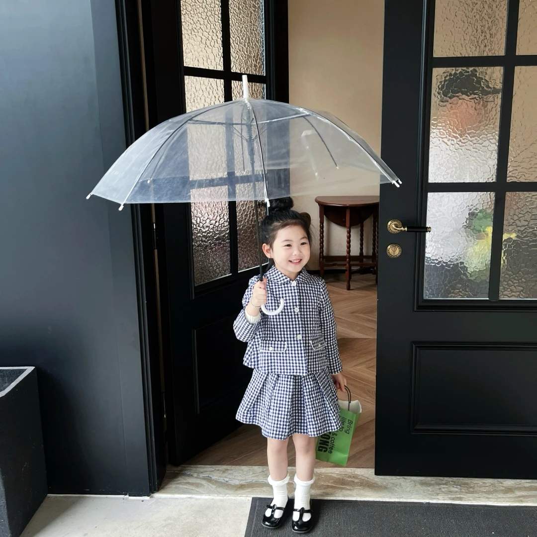 壹妈千金小香风套装女童秋季新款复古格子长袖外套宝宝时髦半身裙