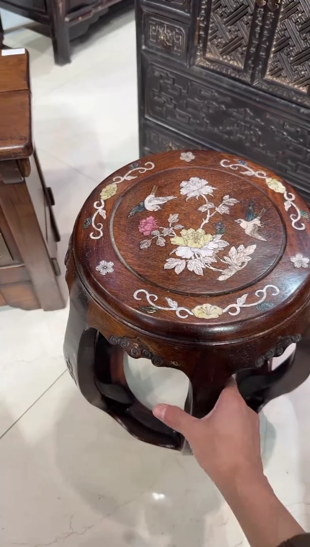 木木头款花梨花鸟鼓凳658