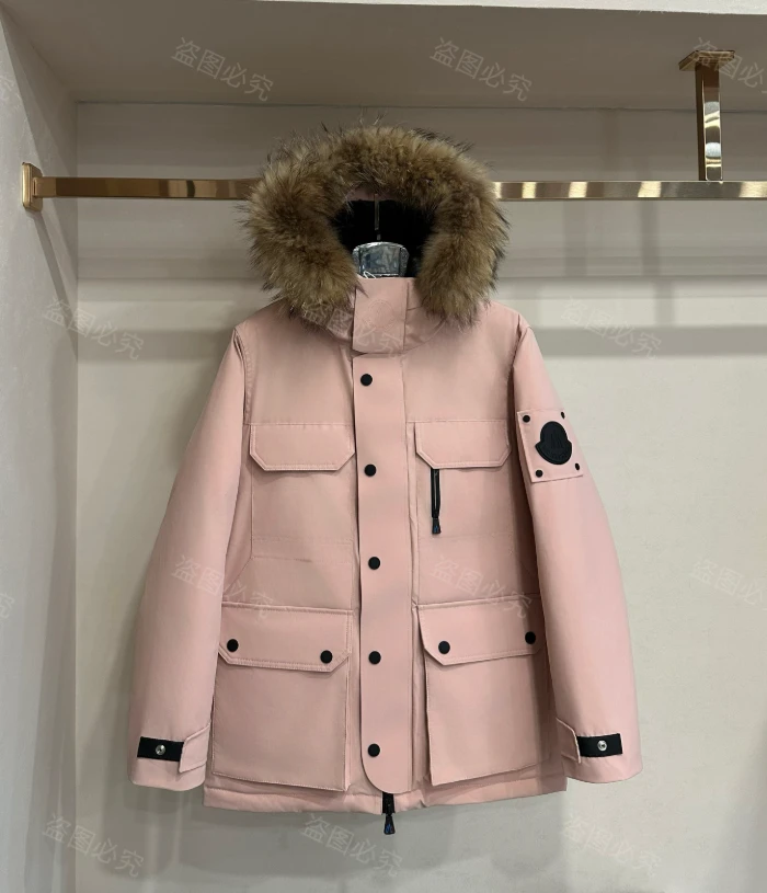 外贸订单加厚冬季简约百搭滑雪真毛领派克服男女同款.