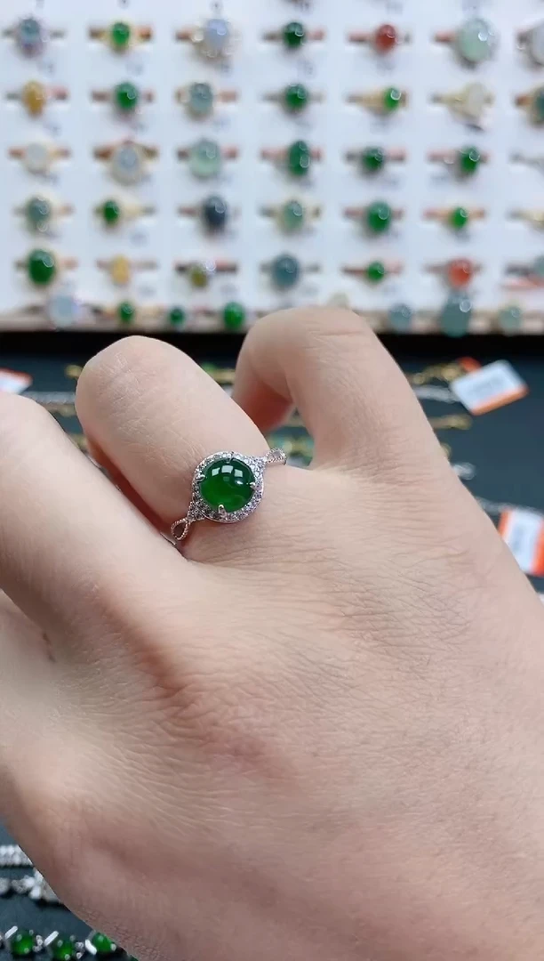 银S925镶嵌戒指翡翠天然翡翠
