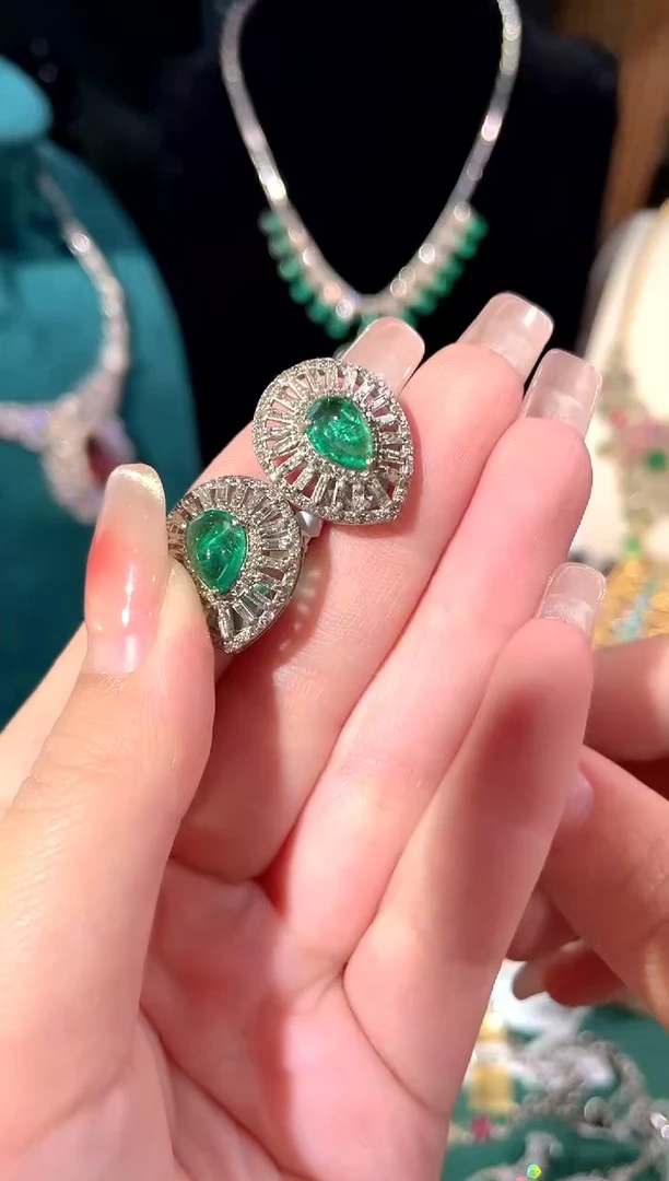 耳饰银S925镶嵌祖母绿耳饰