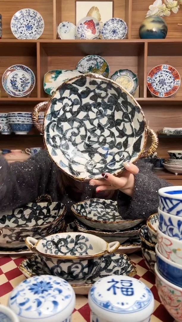 【闪购商品】瓷片章鱼唐草 中号锅型盘