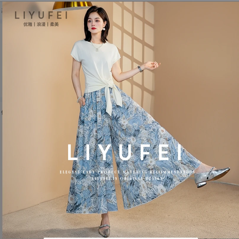 蓝色油画裙裤2025年新款半身裙宽松显瘦洋气大摆裤裙