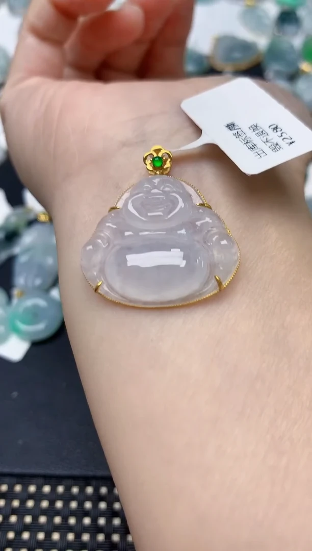 颈饰18K金镶嵌翡翠天然缅甸A货翡翠
