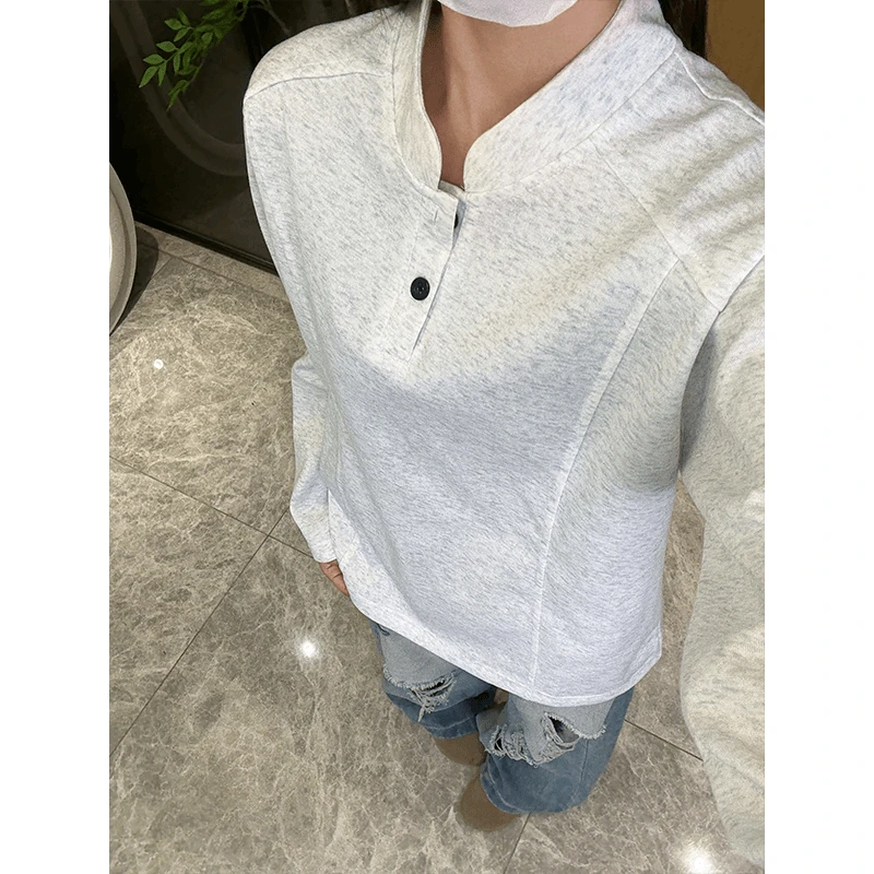 美式亨利领长袖t恤男春秋内搭重磅正肩打底衫健身硬汉风穿搭上衣