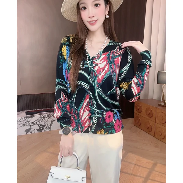 长袖针织圆领包袖宽松型毛针织衫衬衫开衫高智淡人风