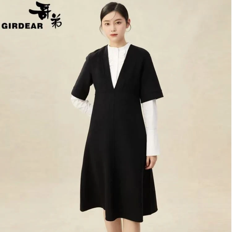 GIRDEAR/哥弟收腰针织新款品质女装黑色气质修身连衣裙1500441