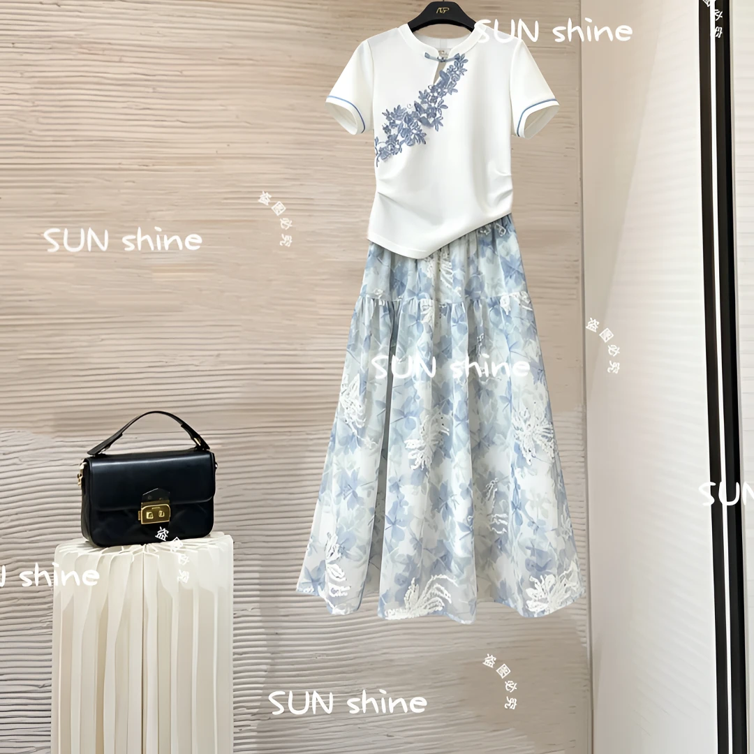 设计师款夏季休闲上衣+半身裙显瘦减龄套装两件套-AGP-W145