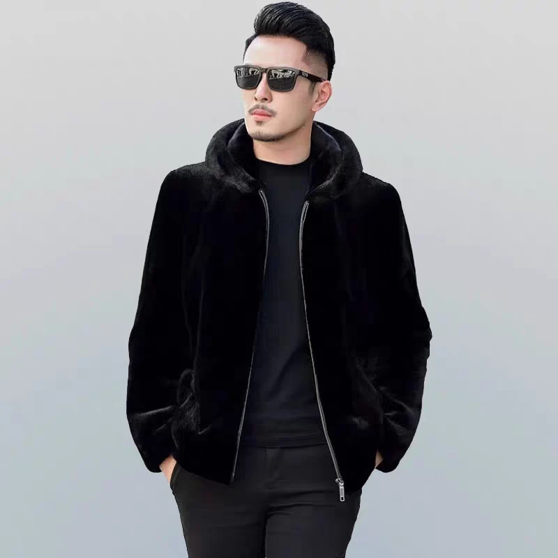 仿貂绒翻领外套冬季加厚貂绒保暖绒毛外套高品质秋冬男款休闲夹克