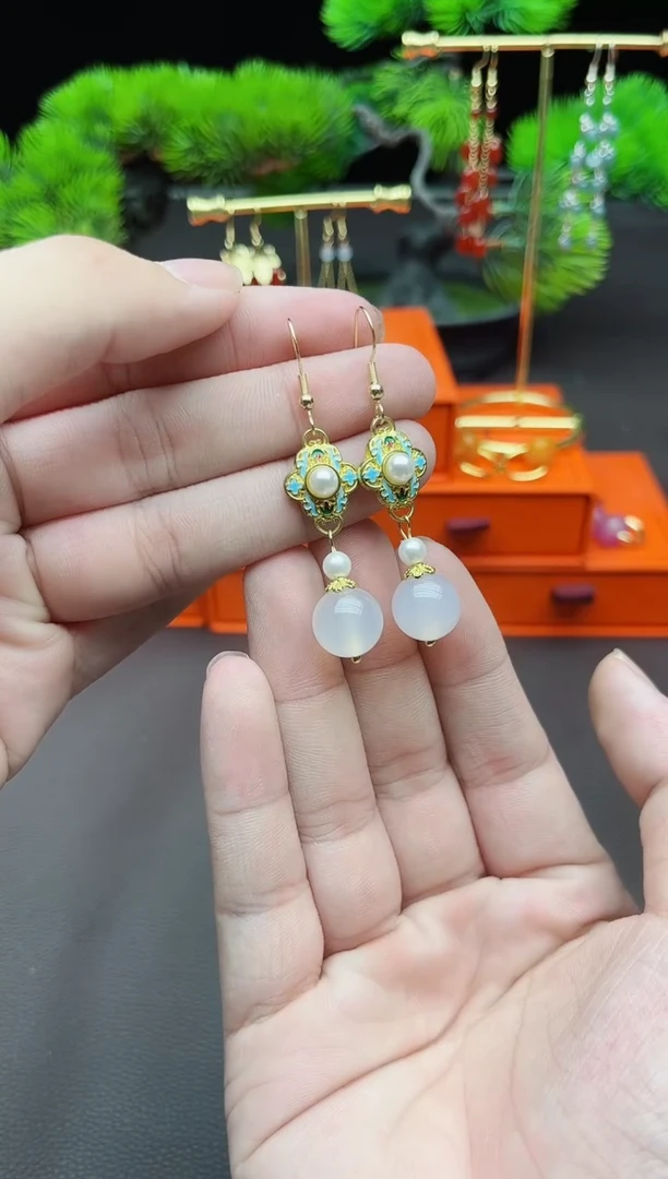 玛瑙/玉髓耳饰银S925镶嵌325