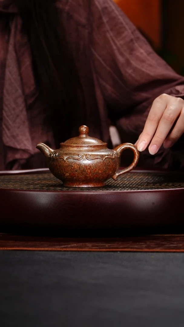 茶壶紫砂成进窑 云肩如意51 墨金烧 200毫升