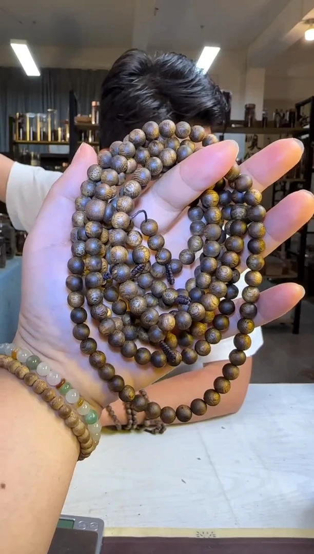 沉香手串99沉海南黎母山奇楠沉香正圆珠7mm108颗22g+多样性发1