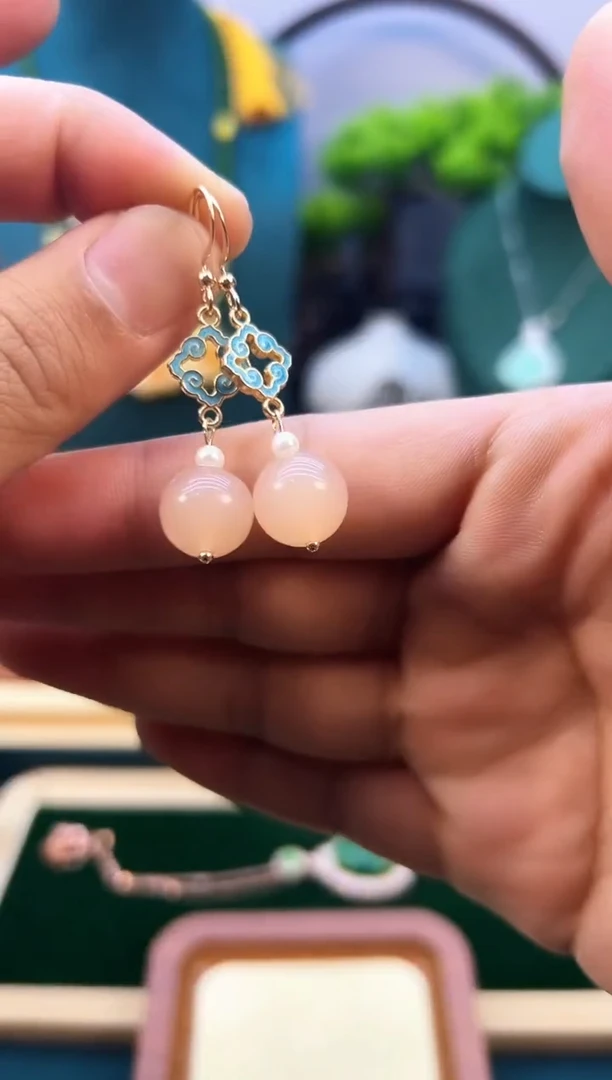 和田玉14K金镶嵌耳饰E50