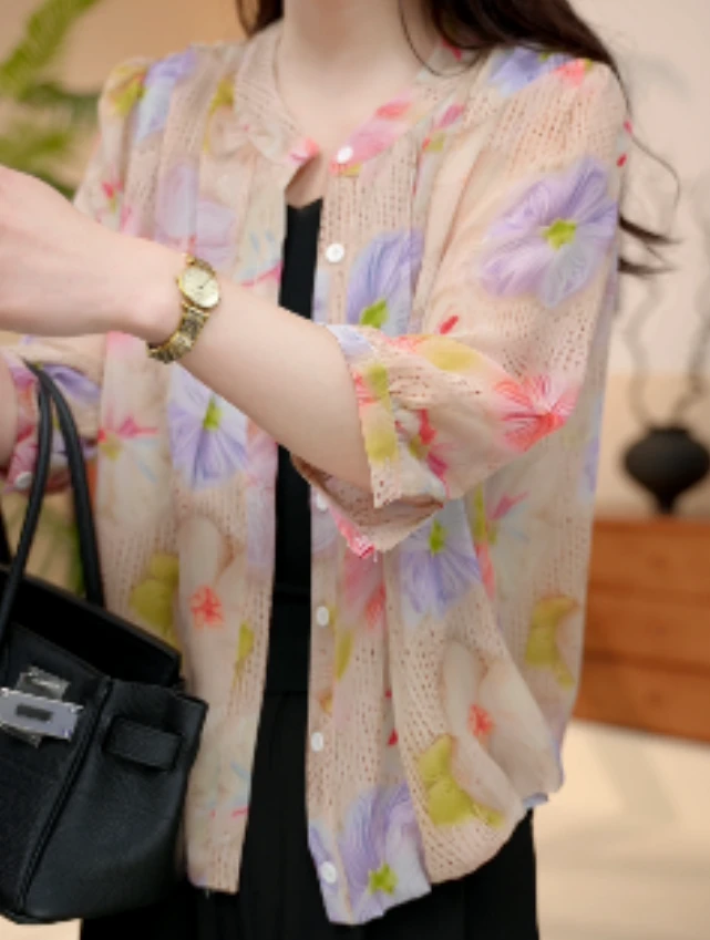 YY 洋洋 欧洲站2025春新款时尚百搭显瘦印花长袖衬衫W