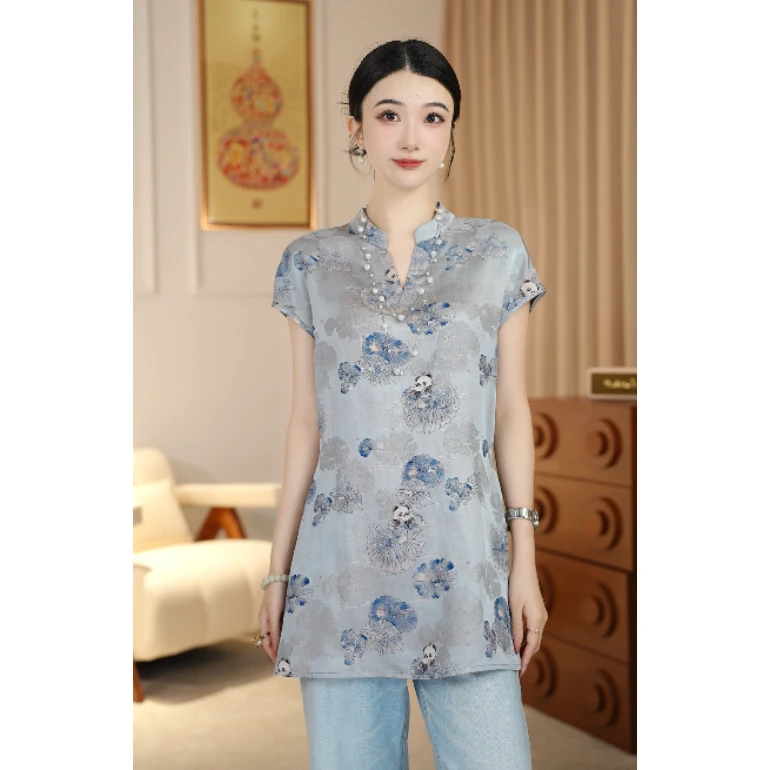 《舟舟专属》提花新中式百搭小飞袖斜襟盘扣国风气质上衣