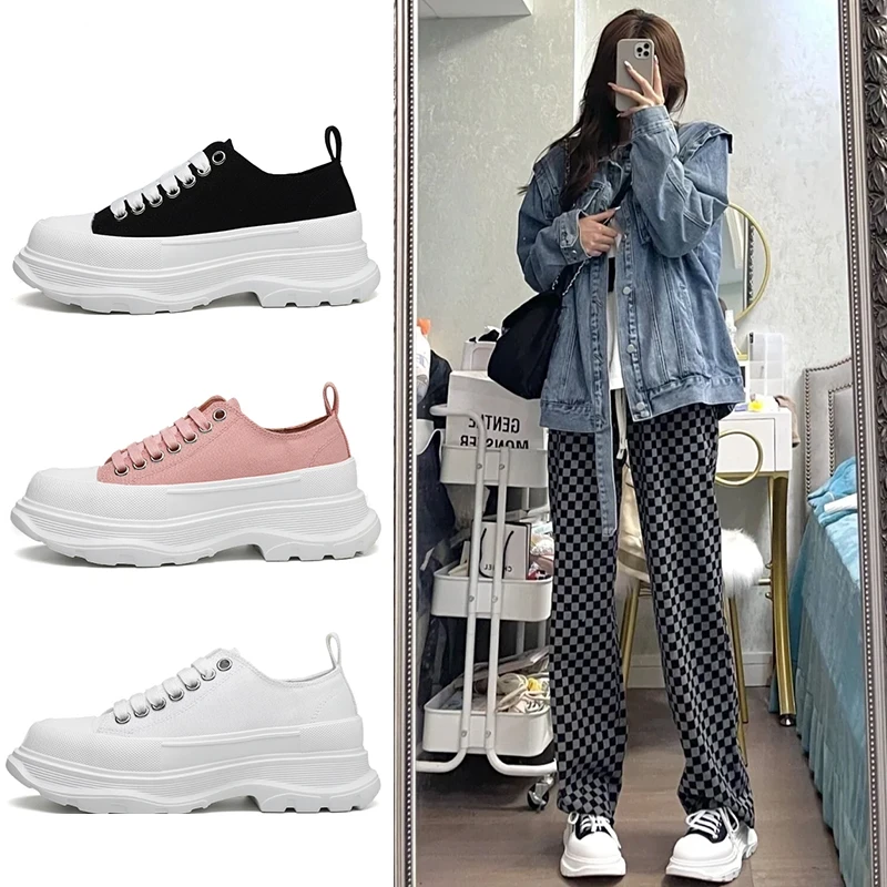 【DR官方旗舰】麦昆帆布鞋女2025夏季新款松糕增高厚底小白鞋运动休