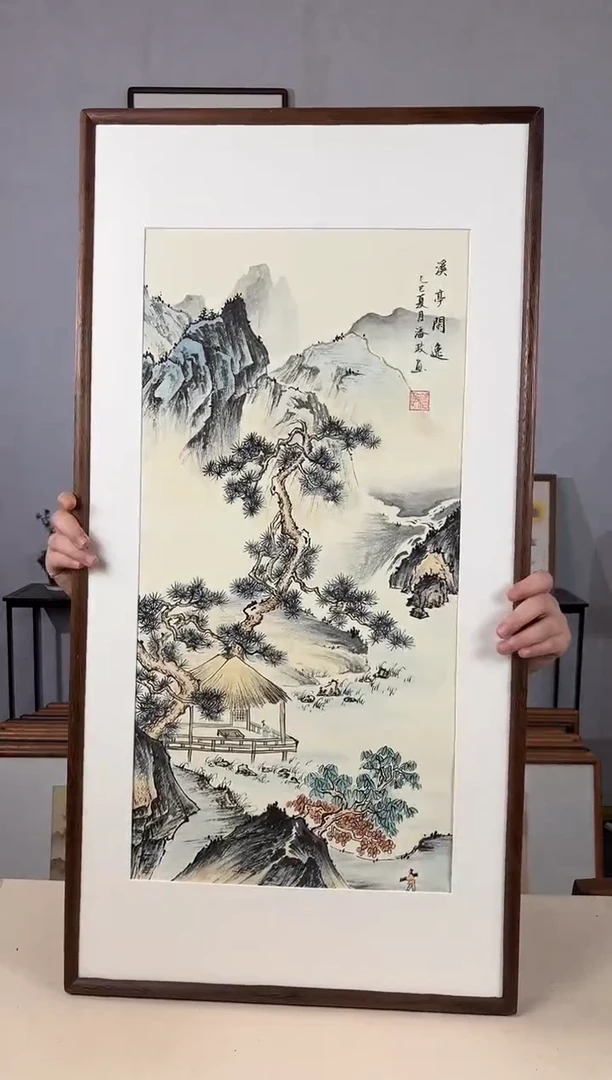 国画手绘*溪亭闲逸*47*92cm带框发货