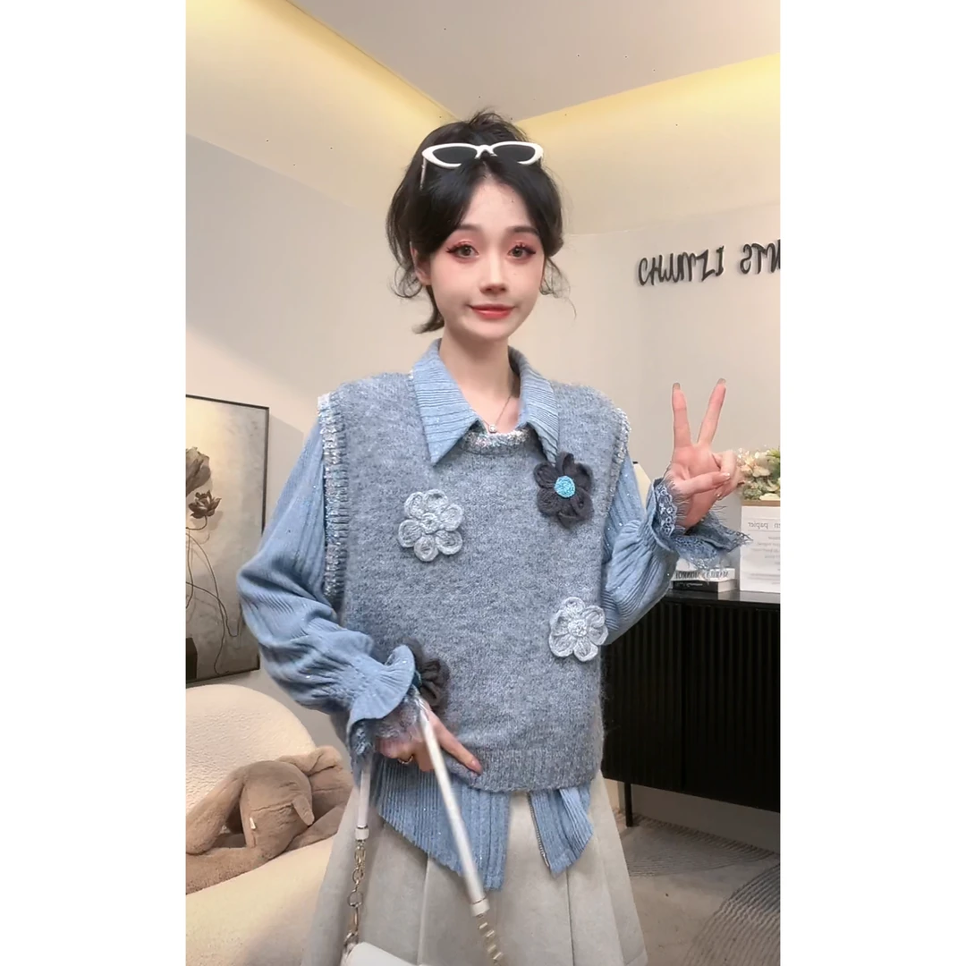 高级立体花朵针织马甲【13035】