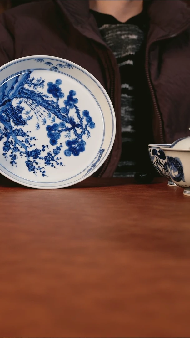 隐*景德镇纯手工手绘松竹梅壶承