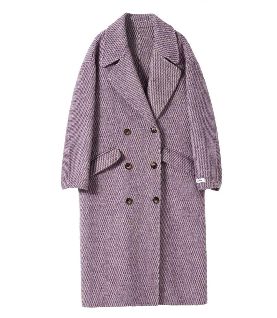 六粒扣双面长款时尚宽松韩版手工大衣