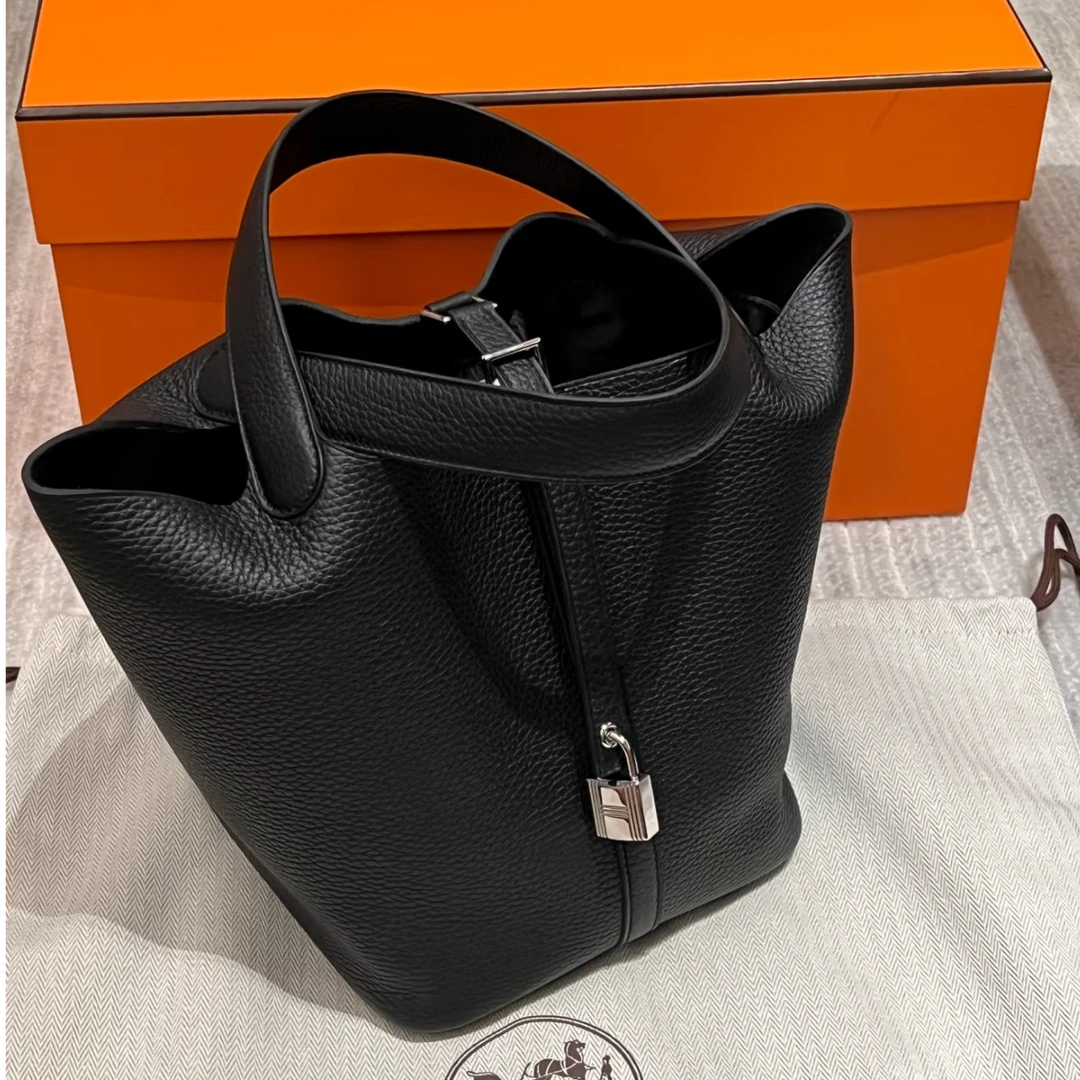 99新 Hermes/爱马仕 爱马仕菜篮子22黑银tc皮A刻9148081