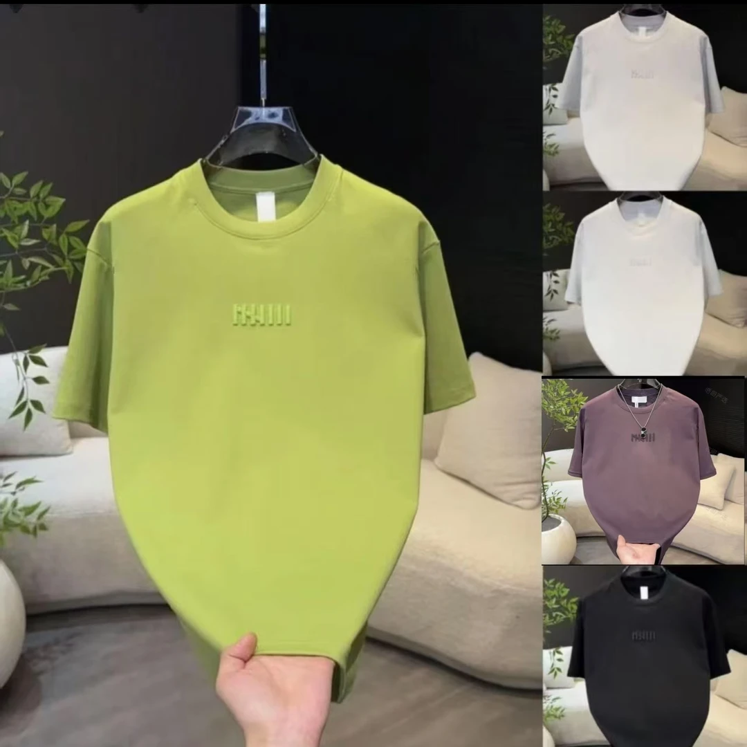 085《前胸刺绣竖条》夏季新款时尚圆领T恤潮流短袖