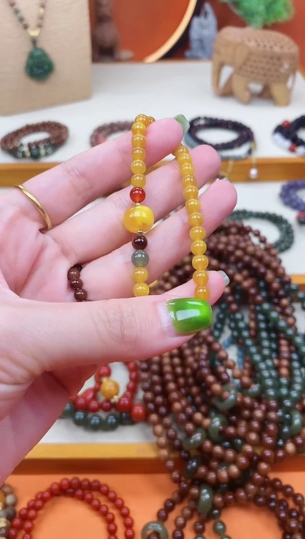 未镶嵌蜜蜡手链单圈蜜蜡和田南红手串