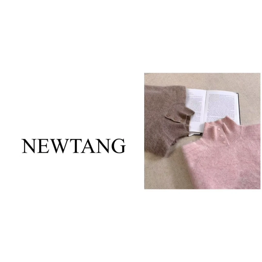 【柔软时光】1191 100%羊毛拉绒高领三粒扣毛衣女高级感软糯针织