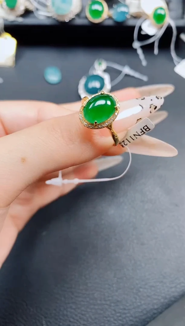 银S925镶嵌戒指翡翠翡翠