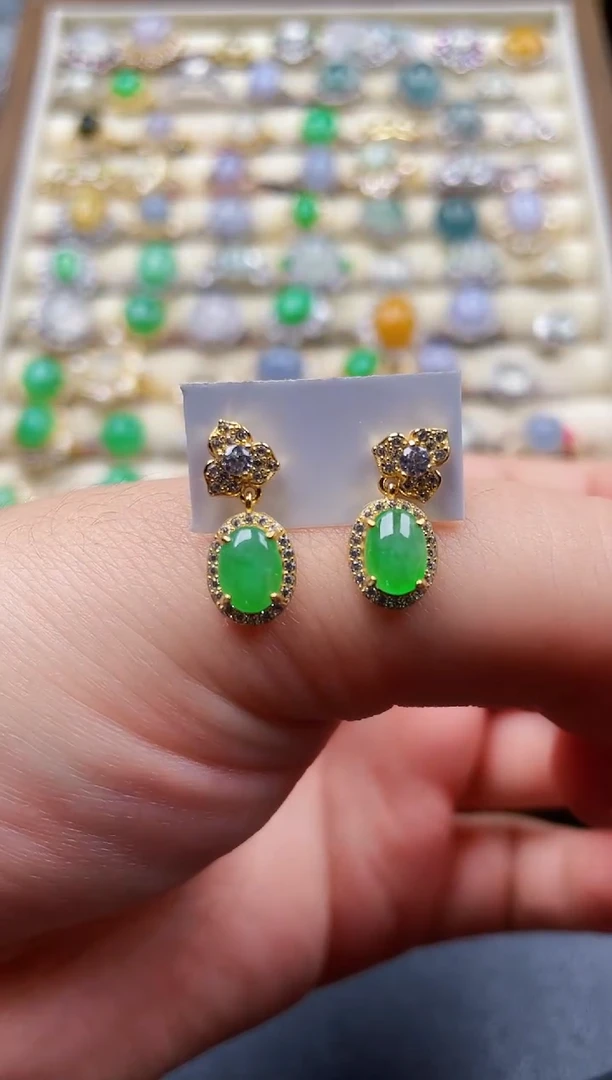 银S925镶嵌翡翠耳饰106