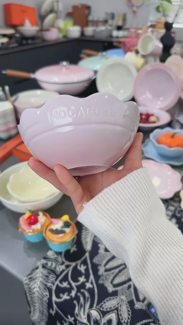 【闪购商品】瓷炻彩花边碗14cm-樱花粉