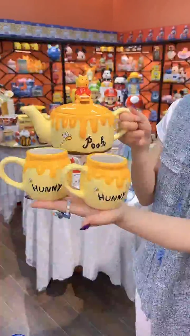 瓷片@@陶瓷维尼熊一壶二杯